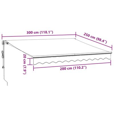 vidaXL Τέντα Πτυσσόμενη Αυτόματη με LED Μπορντό 300x250 εκ.