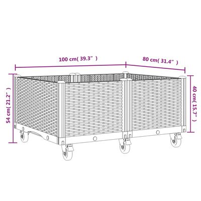 vidaXL Ζαρντινιέρα Κήπου με Ροδάκια Γκρι 100x80x54εκ. Πολυπροπυλένιο