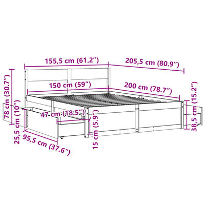 vidaXL Σκελετός Κρεβ. Χωρίς Στρώμα Καφέ Κεριού 150x200 εκ Μασίφ Πεύκο