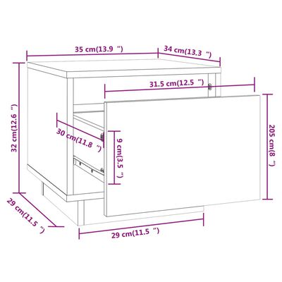 vidaXL Κομοδίνα 2 τεμ. 35 x 34 x 32 εκ. από Μασίφ Ξύλο Πεύκου