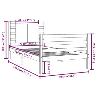 vidaXL Πλαίσιο Κρεβατιού 75x190 εκ. Μασίφ Ξύλο Πεύκου Small Single