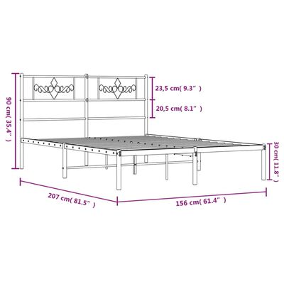 vidaXL Πλαίσιο Κρεβατιού με Κεφαλάρι Μαύρο 150 x 200 εκ. Μεταλλικό