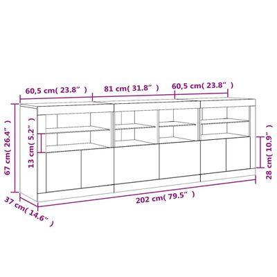 vidaXL Μπουφές με Φώτα LED Λευκός 202 x 37 x 67 εκ.