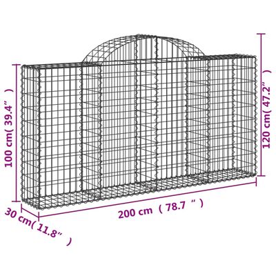 vidaXL Συρματοκιβώτια Τοξωτά 4 τεμ. 200x30x100/120 εκ. Γαλβαν. Ατσάλι