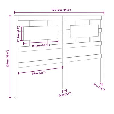 vidaXL Κεφαλάρι Κρεβατιού Μελί 125,5 x 4 x 100 εκ. Μασίφ Ξύλο Πεύκου