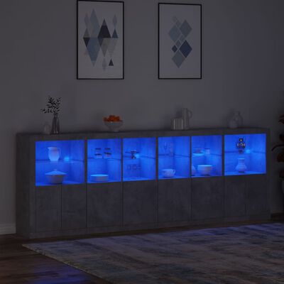 vidaXL Μπουφές με Φώτα LED Γκρι Σκυροδέματος 283 x 37 x 100 εκ.