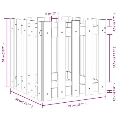 vidaXL Ζαρντινιέρα με Σχέδιο Φράχτη 50x50x50 εκ. Εμποτισμ. Ξύλο Πεύκου