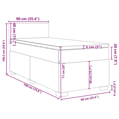 vidaXL Κρεβάτι Boxspring με Στρώμα Σκούρο Μπλε 90x190 εκ. Βελούδινο