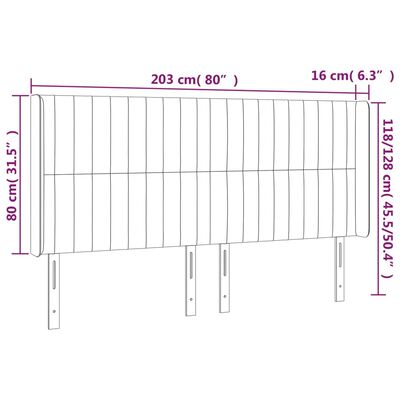 vidaXL Κεφαλάρι με Πτερύγια Ανοιχτό Γκρι 203x16x118/128 εκ. Βελούδινο