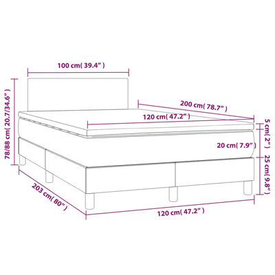 vidaXL Κρεβάτι Boxspring με Στρώμα Ανοιχτό Γκρι 120x200 εκ. Υφασμάτινο