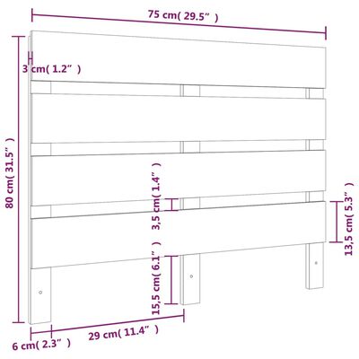 vidaXL Κεφαλάρι Κρεβατιού Μαύρο 75 x 3 x 80 εκ. από Μασίφ Ξύλο Πεύκου