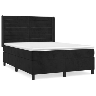 vidaXL Κρεβάτι Boxspring με Στρώμα Μαύρο 140x190 εκ. Βελούδινο