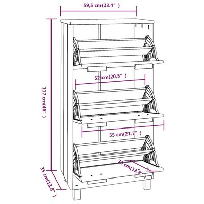 vidaXL Παπουτσοθήκη HAMAR Καφέ Μελί 59,5x35x117 εκ. Μασίφ Ξύλο Πεύκου