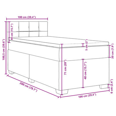 vidaXL Κρεβάτι Boxspring με Στρώμα Σκούρο Γκρι 100x200 εκ. Υφασμάτινο