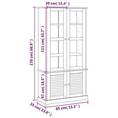 vidaXL Βιτρίνα VIGO Λευκή 85 x 35 x 170 εκ. από Μασίφ Ξύλο Πεύκου