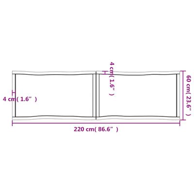 vidaXL Επιφ Τραπεζιού Αν Καφέ 220x60x(2-6)εκ.Ακατέργ. Μασίφ Ξύλο Δρυός