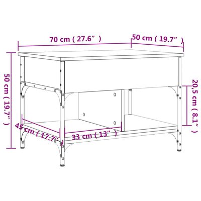 vidaXL Τραπεζάκι Σαλονιού Γκρι Sonoma 70x50x50 εκ. Επεξ. Ξύλο/Μέταλλο