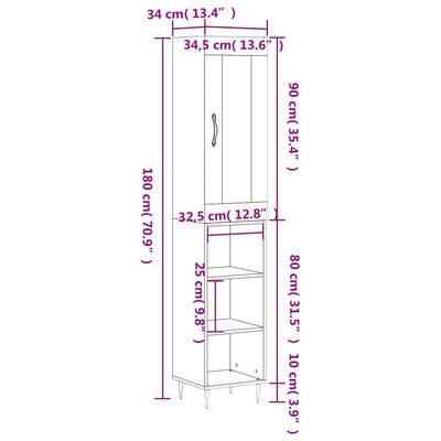 vidaXL Ντουλάπι Λευκό 34,5 x 34 x 180 εκ. από Επεξεργασμένο Ξύλο