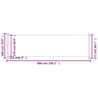 vidaXL Σκίαστρο Βεράντας Πλαϊνό Συρόμενο Γκρι 180 x 600 εκ.