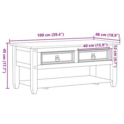 vidaXL Τραπεζάκι Corona Με Συρτάρια 100x48x45 εκ. Μασίφ Ξύλο Πεύκου