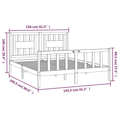 vidaXL Πλαίσιο Κρεβατιού με Κεφαλάρι 150x200 εκ. Μασίφ Πεύκο King Size