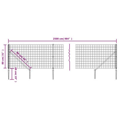 vidaXL Συρματόπλεγμα Περίφραξης Ανθρακί 0,8 x 25 μ. με Καρφωτές Βάσεις