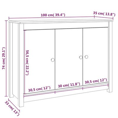 vidaXL Ντουλάπι Λευκό 100 x 35 x 74 εκ. από Μασίφ Ξύλο Πεύκου