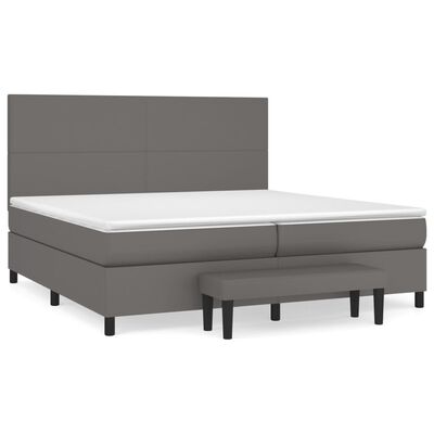 vidaXL Κρεβάτι Boxspring με Στρώμα Γκρι 200x200 εκ. Συνθετικό Δέρμα