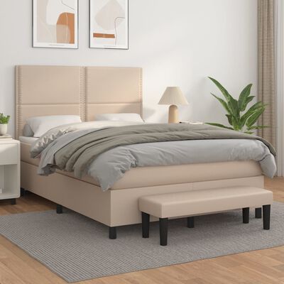 vidaXL Κρεβάτι Boxspring με Στρώμα Καπουτσίνο 140x190εκ.από Συνθ.Δέρμα