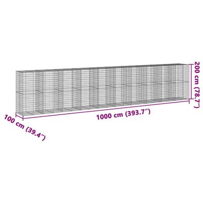 vidaXL Συρματοκιβώτιο με Κάλυμμα 1000x100x200 εκ. Γαλβανισμένο Χάλυβα