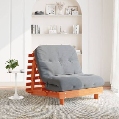 vidaXL Καναπές Κρεβάτι Futon με Στρώμα 90x206x11 εκ. Μασίφ Ξύλο Πεύκου