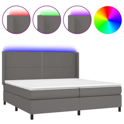 vidaXL Κρεβάτι Boxspring με Στρώμα & LED Γκρι 200x200 εκ. Συνθ. Δέρμα