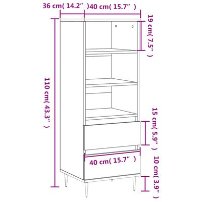 vidaXL Ντουλάπι Γυαλιστερό λευκό 40x36x110 εκ. από Επεξεργασμένο Ξύλο