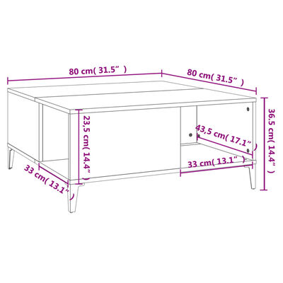 vidaXL Τραπεζάκι Σαλονιού Sonoma Δρυς 80x80x36,5 εκ. Επεξεργασμ. Ξύλο