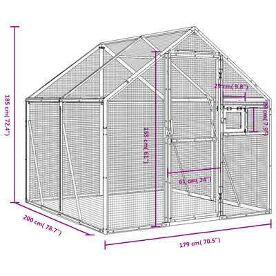 vidaXL Κλουβί Ασημένιο 1,79 x 2 x 1,85 μ. από Αλουμίνιο