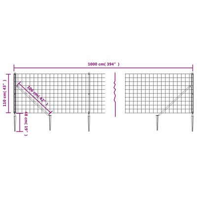 vidaXL Συρματόπλεγμα Περίφραξης Ανθρακί 1,1 x 10 μ. με Καρφωτές Βάσεις