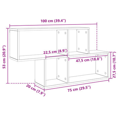 vidaXL Ραφιέρα Τοίχου Γκρι Sonoma 100x20x53 εκ. Επεξεργασμένο Ξύλο