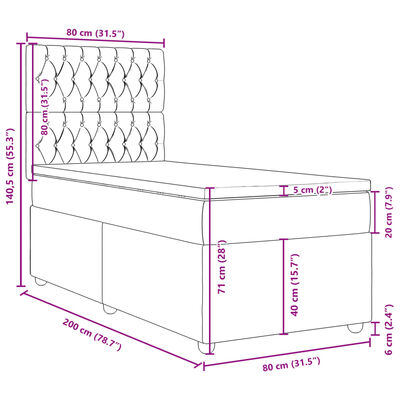 vidaXL Κρεβάτι Boxspring με Στρώμα Σκούρο Γκρι 80x200 εκ. Υφασμάτινο