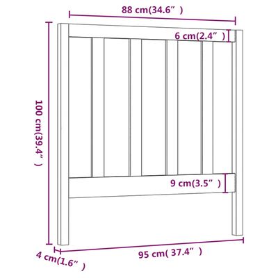 vidaXL Κεφαλάρι Κρεβατιού Γκρι 95 x 4 x 100 εκ. από Μασίφ Ξύλο Πεύκου