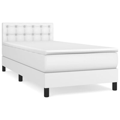 vidaXL Κρεβάτι Boxspring με Στρώμα Λευκό 90x200εκ. από Συνθετικό Δέρμα