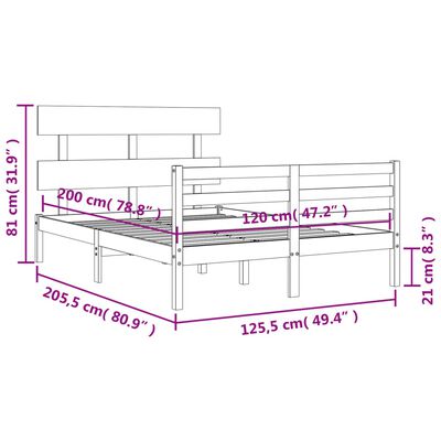 vidaXL Πλαίσιο Κρεβατιού με Κεφαλάρι Μαύρο 120x200 εκ. Μασίφ Ξύλο