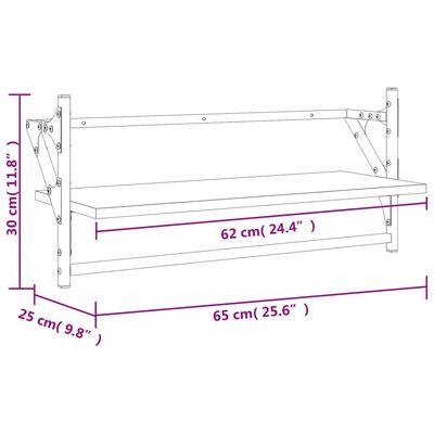 vidaXL Ράφια Τοίχου με Μπάρα 2 τεμ. Καπνιστή Δρυς 65 x 25 x 30 εκ.