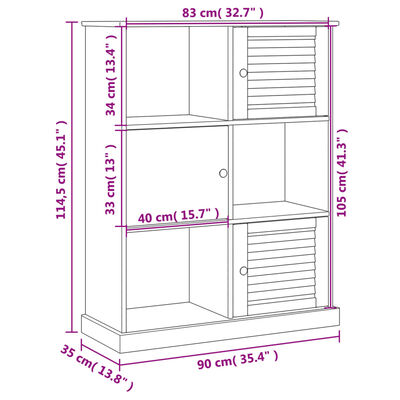 vidaXL Βιβλιοθήκη VIGO Γκρι 90 x 35 x 114,5 εκ. από Μασίφ Ξύλο Πεύκου