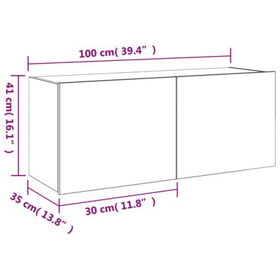 vidaXL Έπιπλο Τοίχου Τηλεόρασης με LED Καφέ Δρυς 100x35x41 εκ.