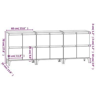 vidaXL Ντουλάπι 3 τεμ. Γκρι Sonoma 60x35x70 εκ. από Επεξεργασμένο Ξύλο