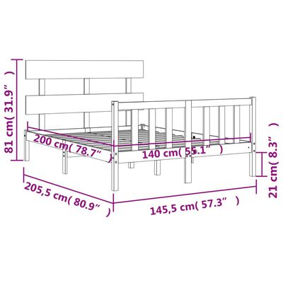 vidaXL Πλαίσιο Κρεβατιού με Κεφαλάρι 140x200 εκ. από Μασίφ Ξύλο