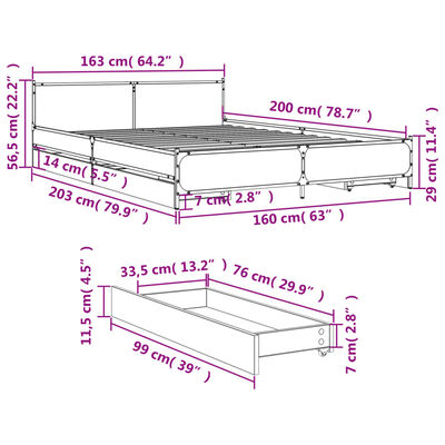 vidaXL Πλαίσιο Κρεβατιού με συρτάρια Sonoma Δρυς 160x200εκ. Επεξ. Ξύλο