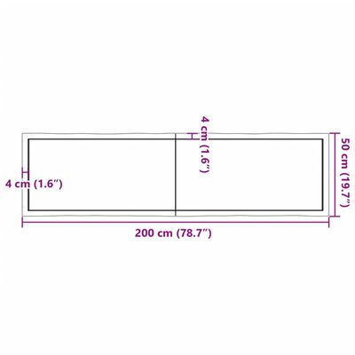 vidaXL Επιφ Τραπεζιού Αν Καφέ 200x50x(2-4)εκ.Ακατέργ. Μασίφ Ξύλο Δρυός