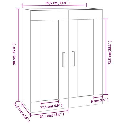 vidaXL Ντουλάπι Τοίχου Sonoma Δρυς 69,5x32,5x90 εκ. Επεξεργασμένο Ξύλο