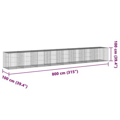 vidaXL Συρματοκιβώτιο με Κάλυμμα 800x100x100εκ από Γαλβανισμένο Χάλυβα